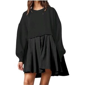 Ugerlov Oversized Sweatshirt Dress Long Sleeve Crewneck Black XS Punk Lagenlook